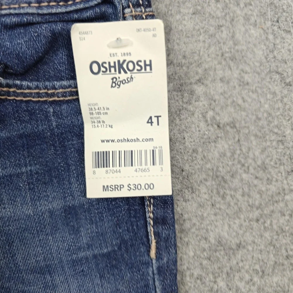 OshKosh B'gosh Jeans Girls 4T Blue Skinny Adjustable Waist Stretch Denim New